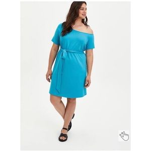 NEW Torrid 3 Off-Shoulder T-Shirt Dress - French Terry Teal